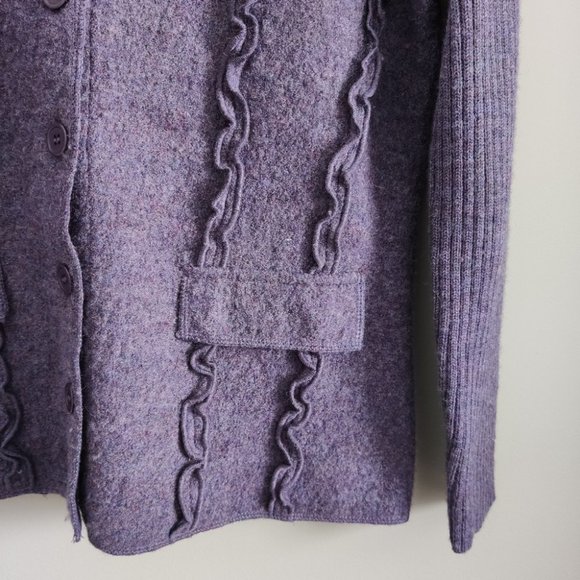 Herman Geist Purple Pure Wool Collared Button Sweater Jacket Size Small - Picture 5 of 11